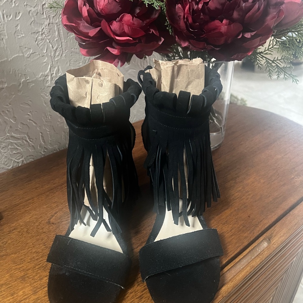 Black Fringe Women's Sandals